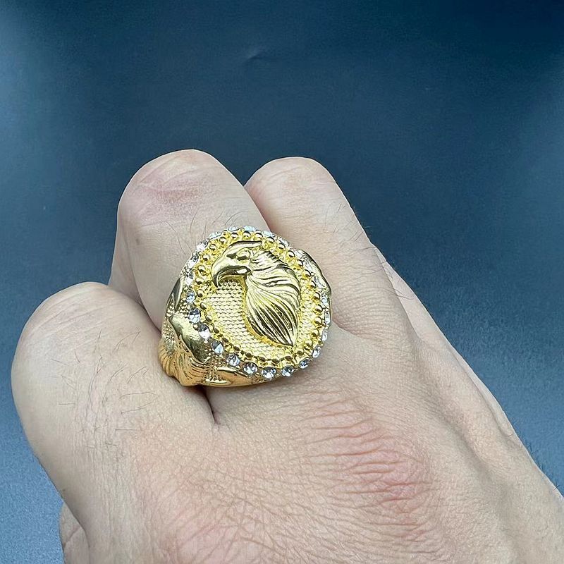 Hip Hop Solid Stainless Steel Casting Animal Ring 18k Real Gold Plated With Zircons Mens Jewelry