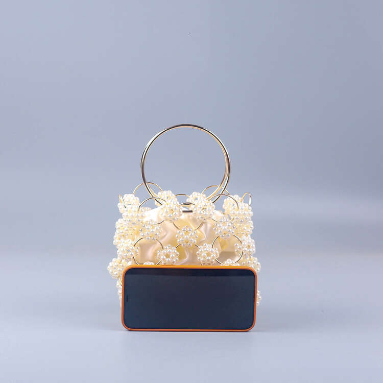 White pearl ball metal handmade bead women's wedding bride handbag