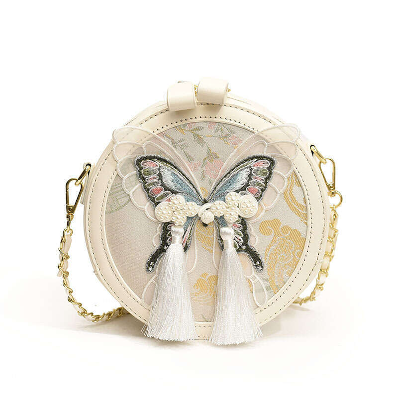 Fashionable versatile Chinese style small for women's 2024 autumn and winter new butterfly knot round cake texture chain shoulder bag