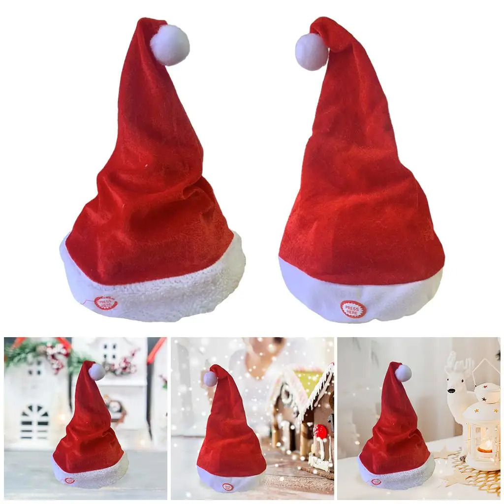 Singing dancing Santa Claus hat decoration music swaying red and white plush Santa Claus holiday hat 241108