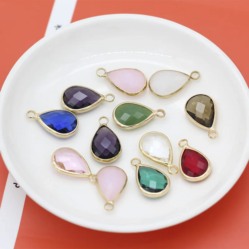 12pc/lot Waterdrop Charms Quartz Crystal Glass Charm Pendant for Necklace Bracelet Earrings Connector DIY Jewelry Making Finding