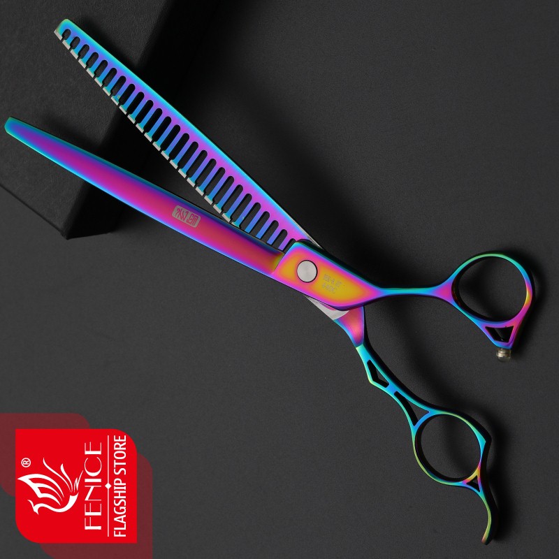 Fenice 8 Inch Dog Thinning Scissors 26 Teeth Professional Shears for Dogs Purple Pet Scissors Thinning Rate 75%