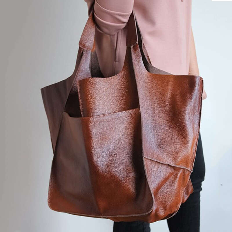 New Simple Big Soft Leather Large Capacity One Shoulder Handheld Tote Women's Bag