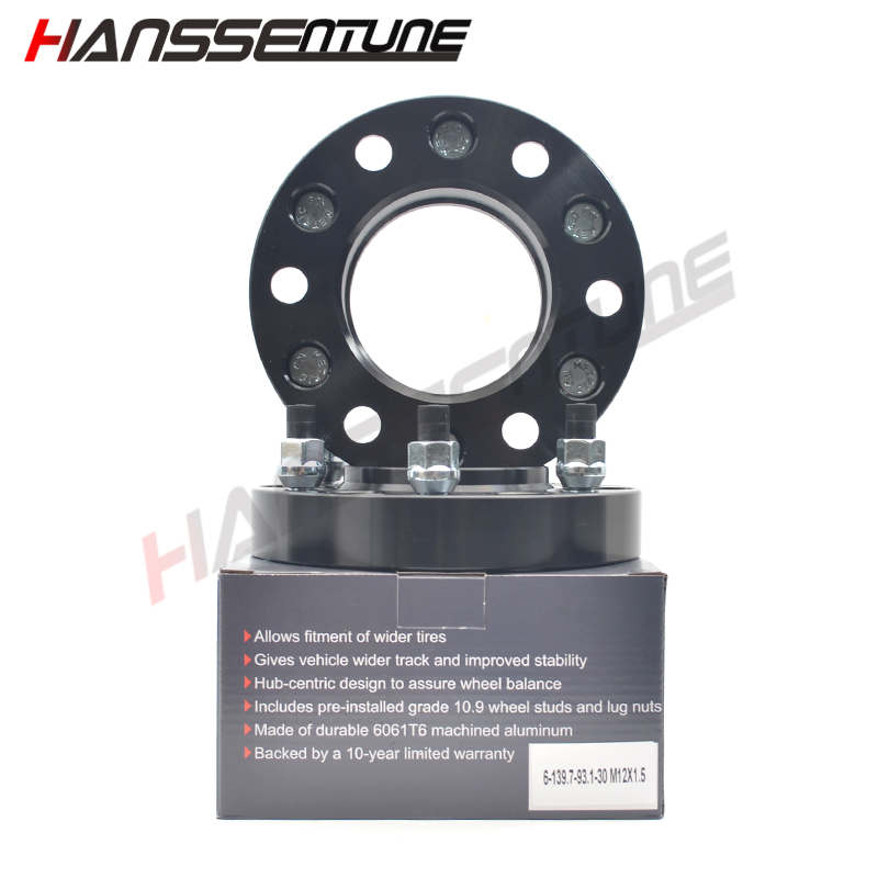 HANSSENTUNE 4PCS 30mm Black Anodized Aluminum Wheel Spacer Adapter 6x139.7/6x5.5" 93.1CB For Ranger