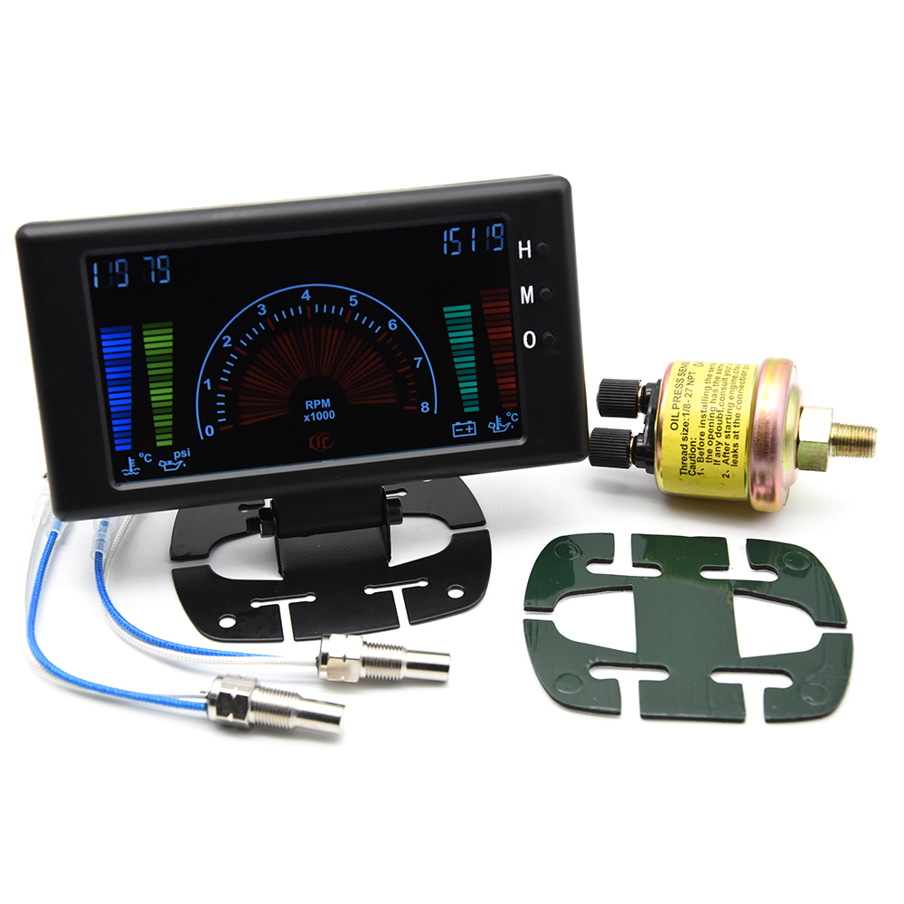 6 In 1 Vehicles Gauge 12V Car Universal Fit Water Temperature Digital Temp Measure LCD Screen Voltage Meter Oil Pressure