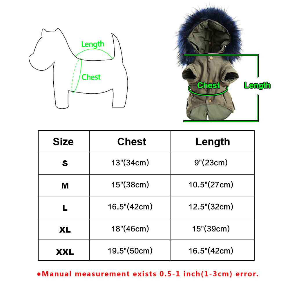 Warm Winter Dog Jacket Pet Dog Clothes Coat Hooded Fur Pets Dogs Clothing For Small Medium Large Dogs French Bulldog Ropa Perro