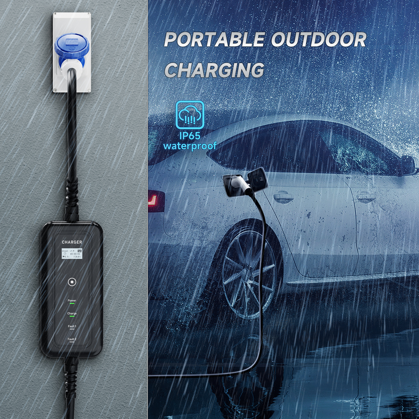 AFYEEV Portable EV Charger Wallbox new Type2 Cable 32A 7.2KW CEE Plug EVSE Type1 Charging Box j1772 Adapter 2025 for Electric Vehicle