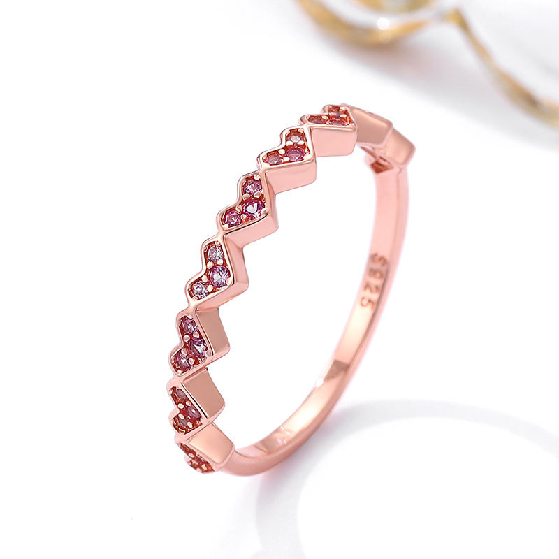 Solitaire Ring Classic Pink Heart Diamond Ring Women's 925 Sterling Silver Rose Gold Crystal Ring Cluster Ring Luxury wedding Jewelry