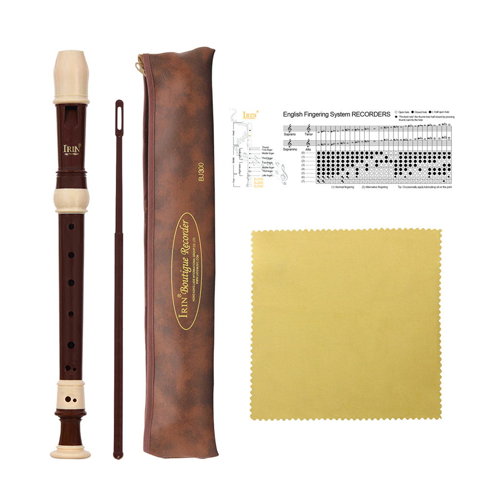 IRIN 8 Hole Baroque Style Flute ABS Descant Recorder Woodwind Instrument Detachable with Finger Rest and Carrying Bag