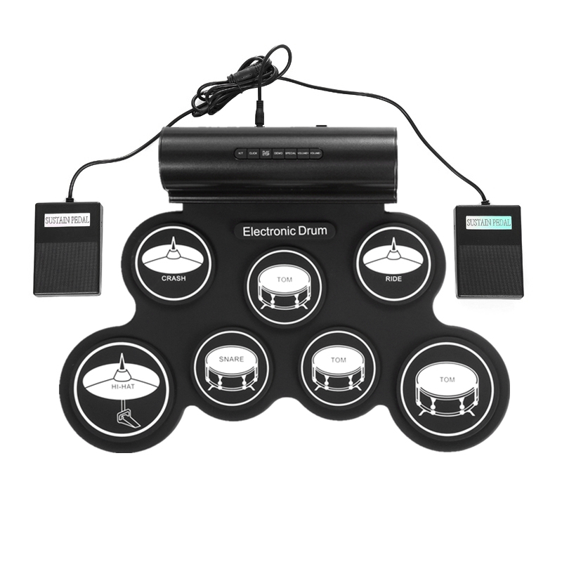 Electronic Drum Digital 7 Pads / 9 Pads Roll up Set Silicone Electric Drum Kit with Drumsticks Sustain Pedal Support USB