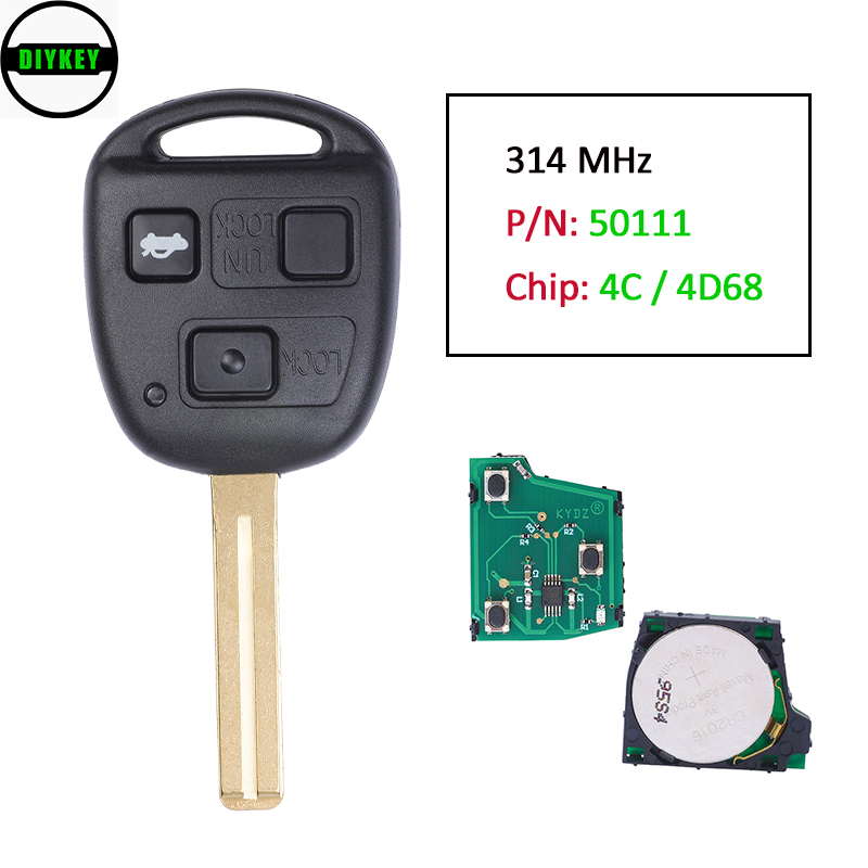 DIYKEY for Lexus LS430 2001 2002 2003 2004 new 2005 2006 Remote Control Car Key Fob 3 2025 Buttons 314MHz 4D68 / 4C Chip TOY48 P/N: 50111