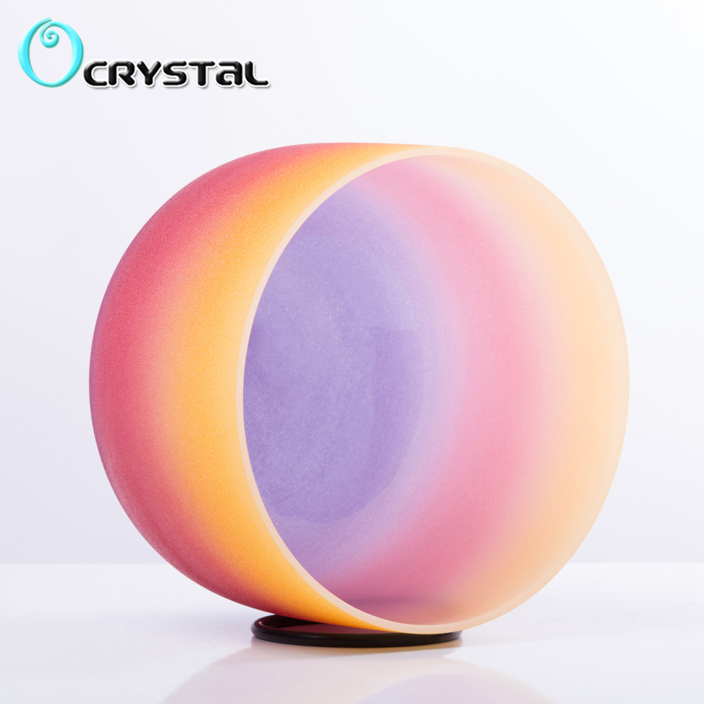 8" Note E Solar Plexus Chakra Rainbow Colored Frosted Quartz Crystal Singing Bowl