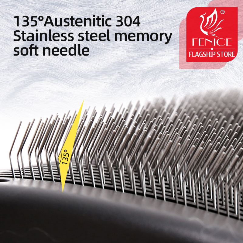 Fenice Self Cleaning Curved Needle Comb Brush for Dog Cat Removes Hair Massages Pet Comb Grooming Supplies