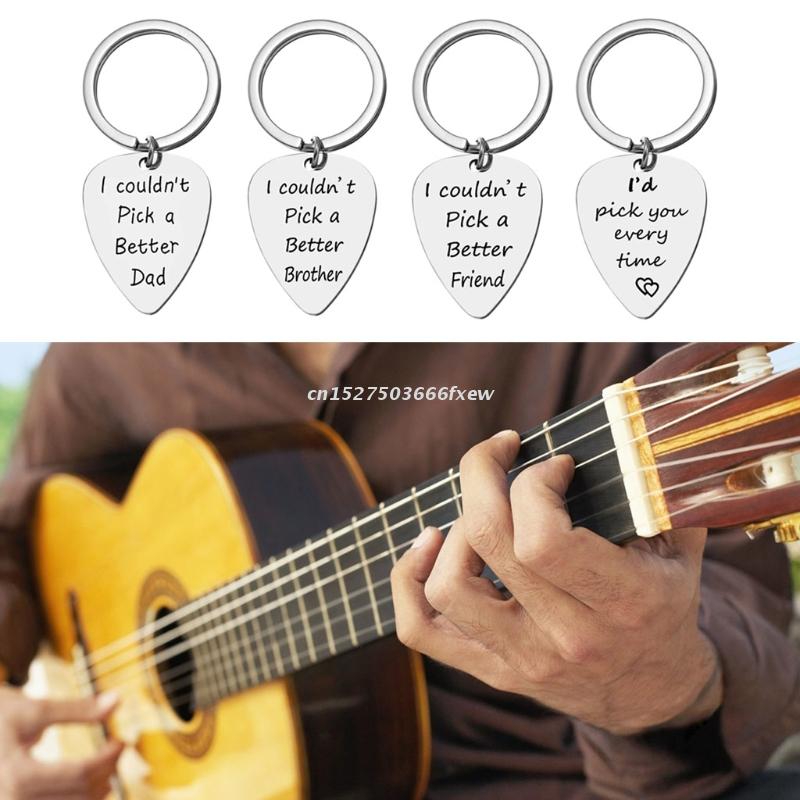 Metal Ukulele new Picks 2025 Pendant Keychain with Ring Letters Carved Guitar Picks Bass Mediator Acoustic Guitar Accessories