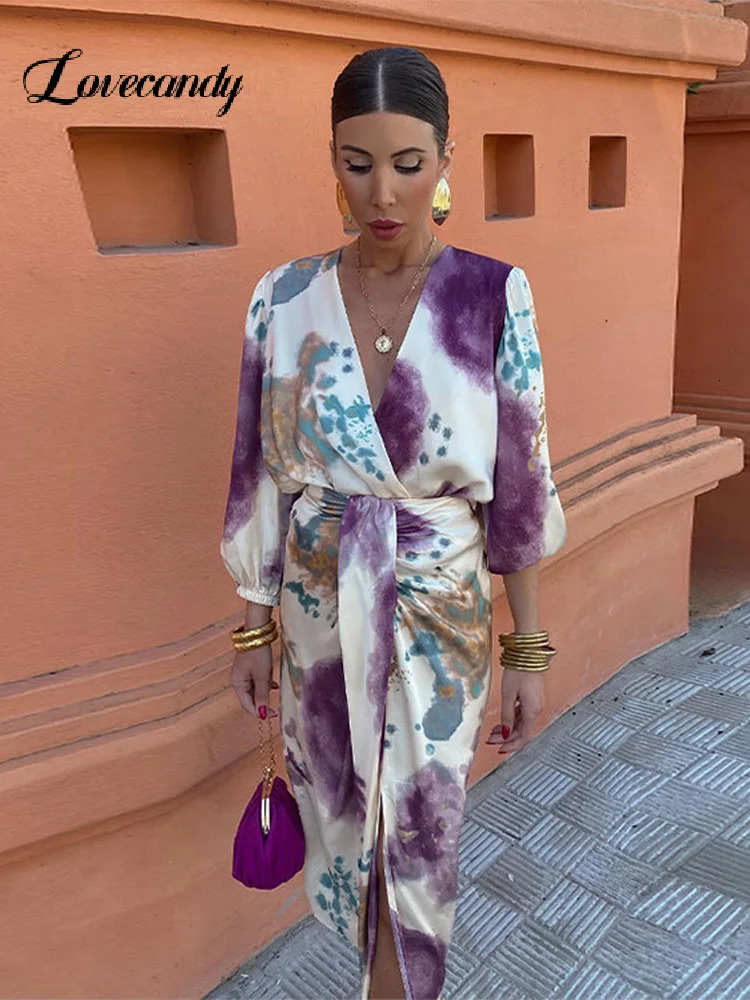 Elegant Printed Half Skirt Twopiece Set Ladies Fashion Vneck Long Sleeve Top High Waist Skirts Sets Women Streetwear Outfits 240329