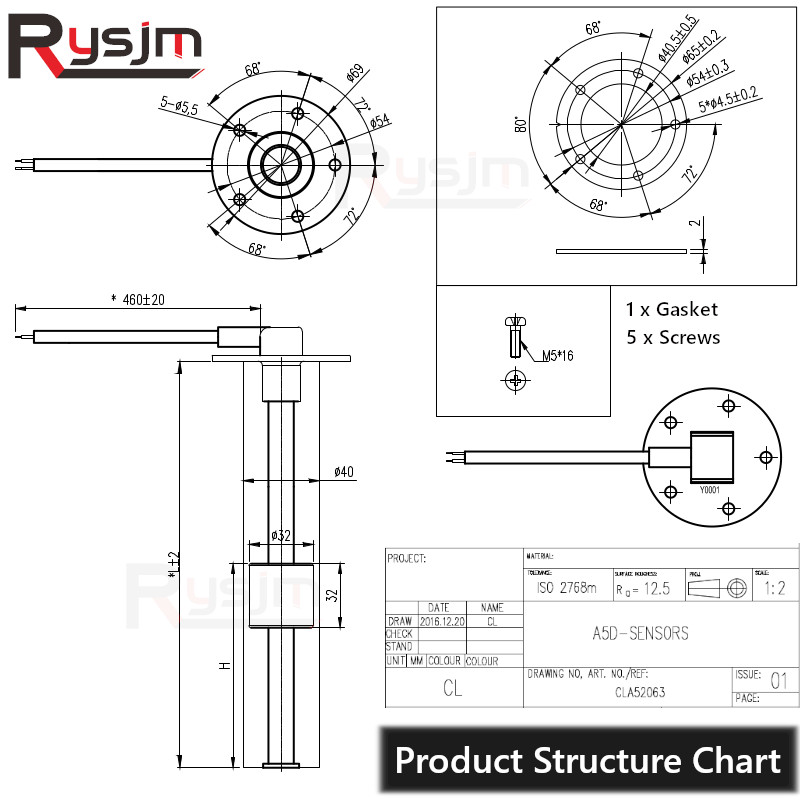 600mm 500mm 450mm 400mm 300mm 150mm Sewage Level Gauge sensor Marine Boat Car sewage sender fit for 0-190ohm 240-33ohm