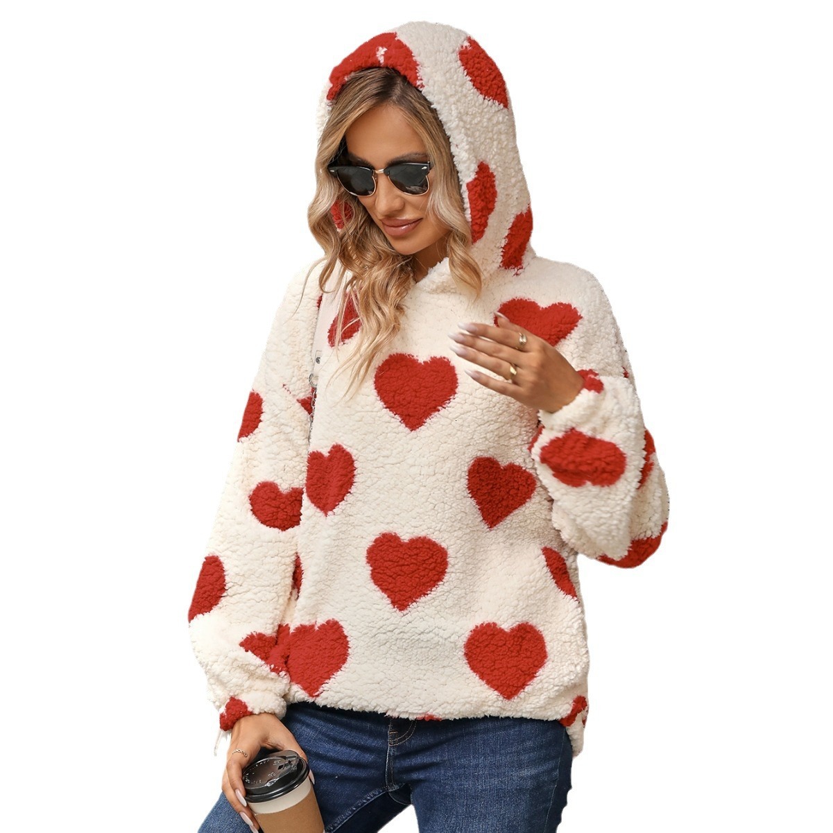 Designer Flash Velvet Fashion Versatile Autumn/Winter New Clothing Plush Love Printed Hoodie Women's