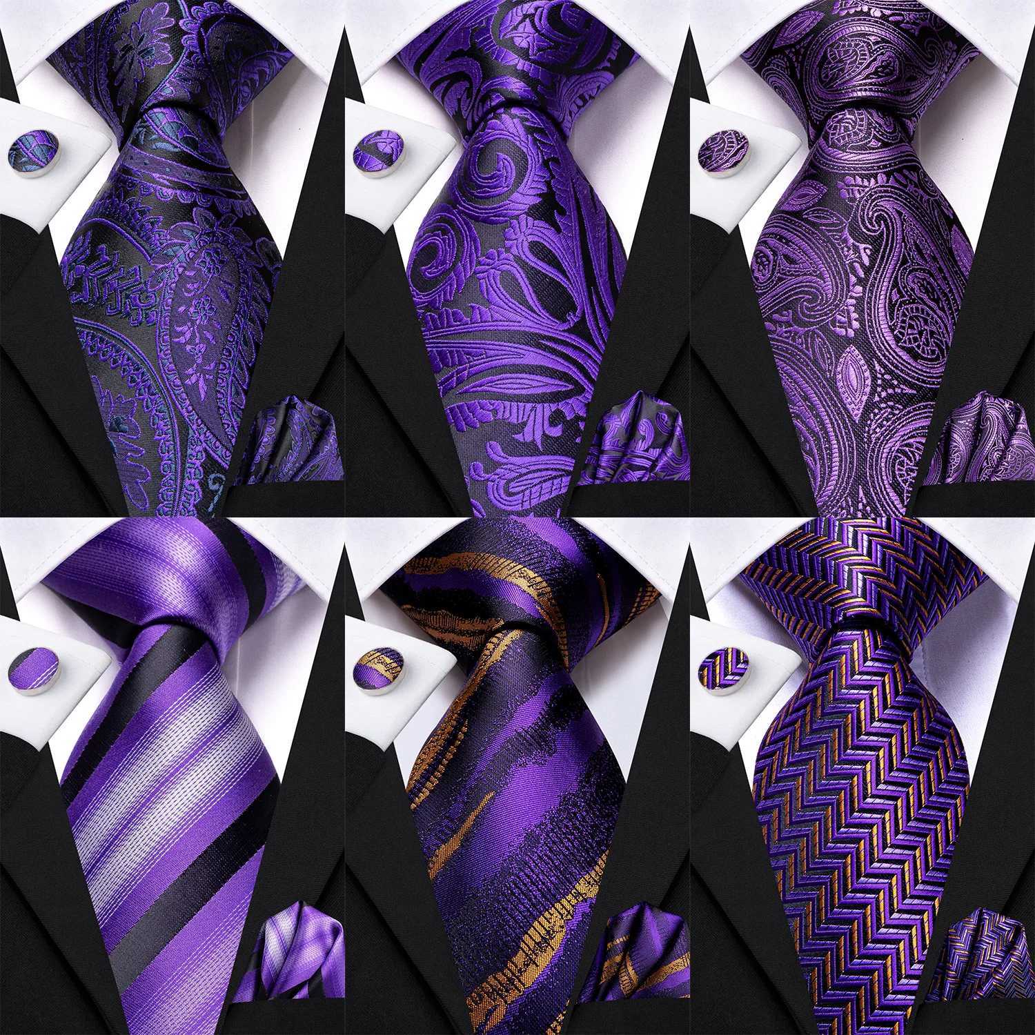Hi-Tie Light Purple Solid Silk Wedding Tie For Men Quality Hanky Cufflink Gift Necktie Set Fashion Novelty Designer DropshippingX241109