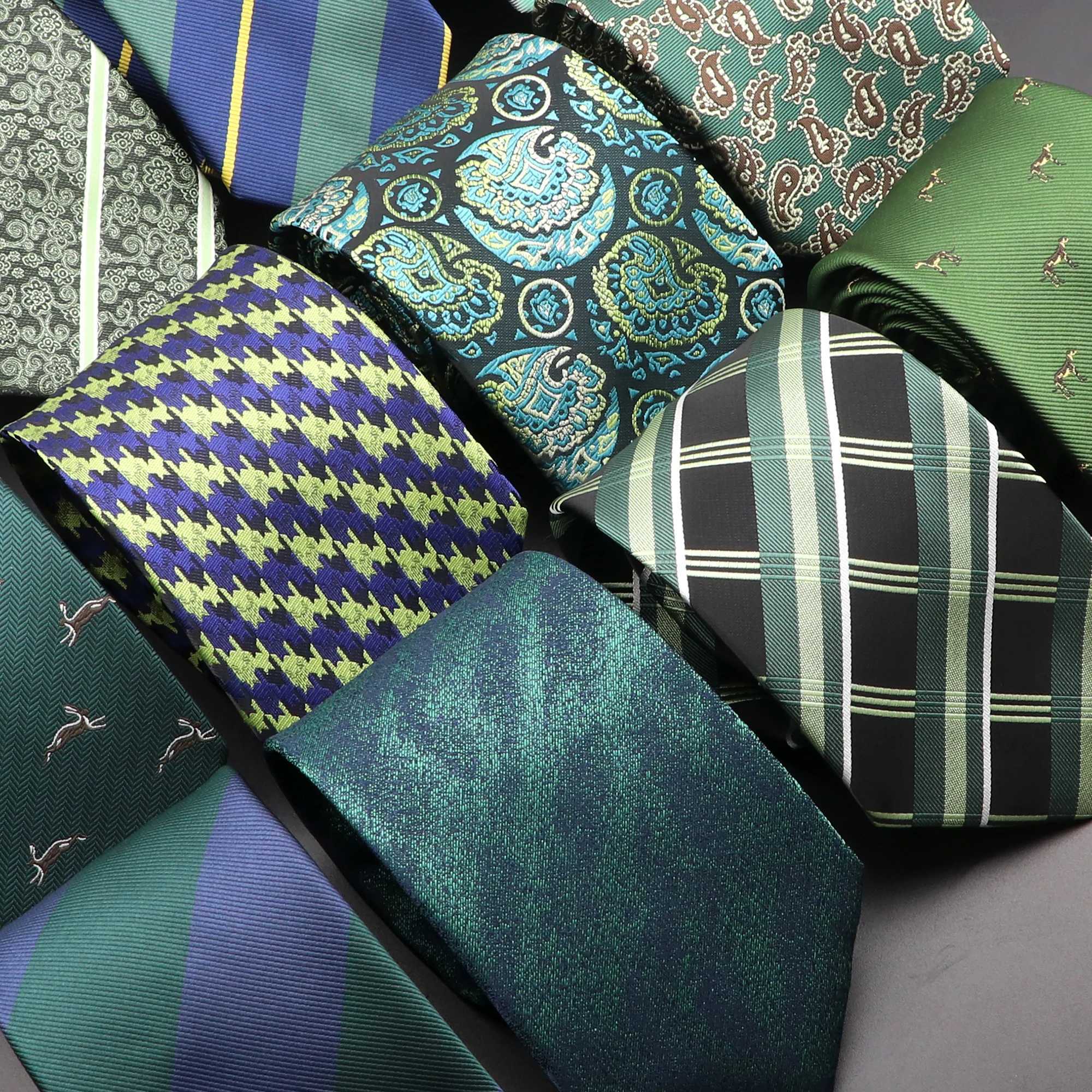 New Design Wedding Men Tie Green Solid Striped Paisley Flower Neckties Men Busin Dropshipping Groom Collar Accories GiftX241111