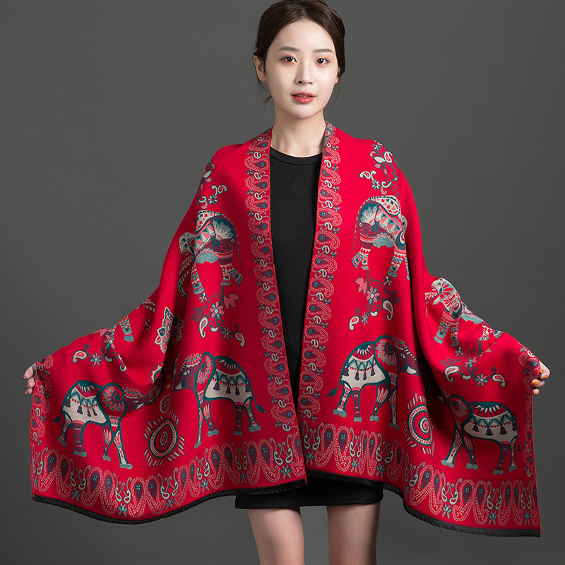 Autumn Winter New Flower Print Cashmere Pashmina Scarves Female Warm Long Blanket Thick Soft Shawls Travel All-match Wraps Scarf