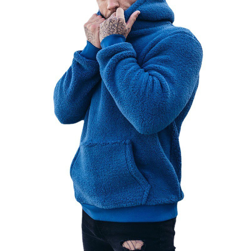 Designer men's solid color jacket autumn and winter new hooded top plush hoodie men