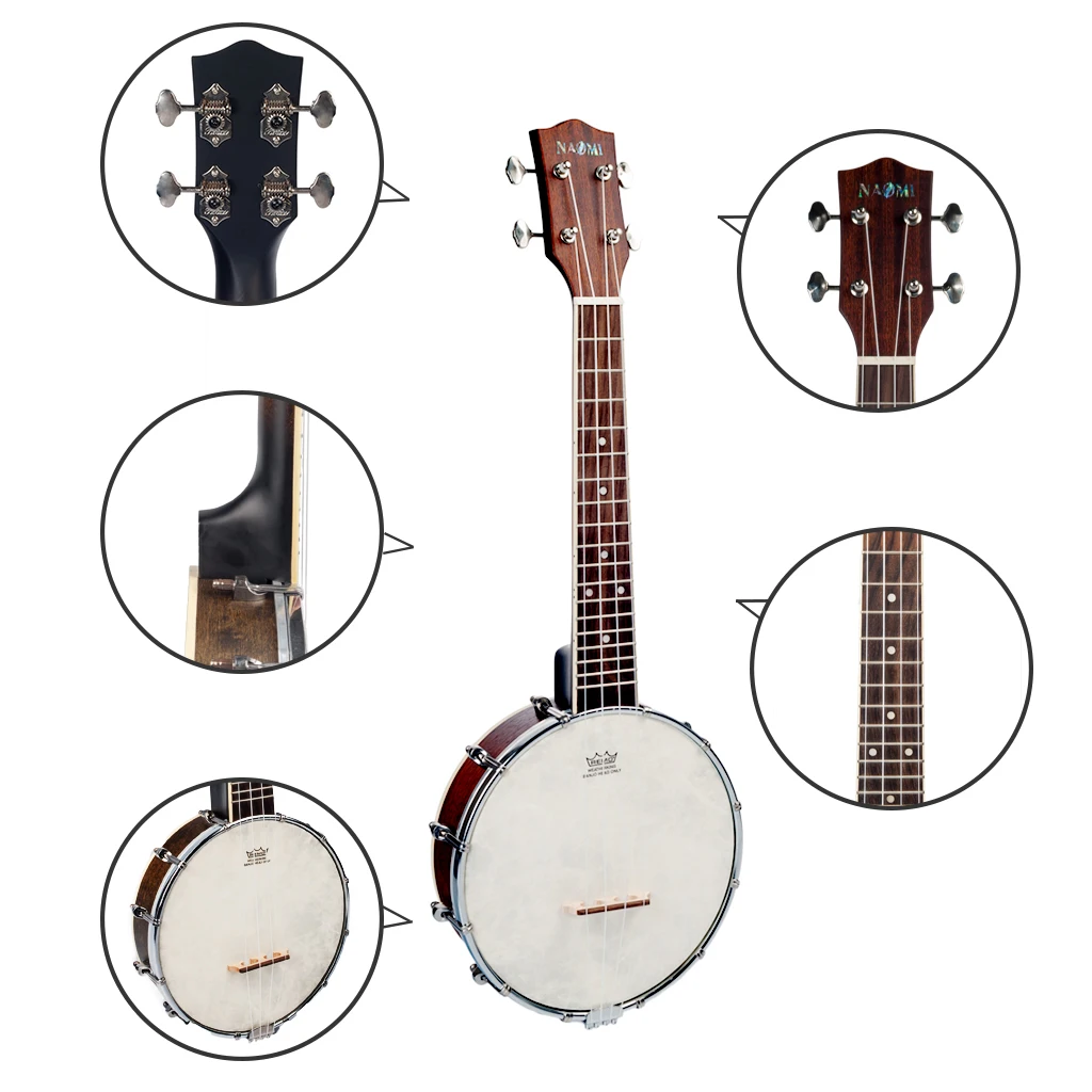 Banjolele 23 Inch Concert Size 4 Strings Banjo Ukulele Set w/Gig Bag Tuner 18 Frets Sunset Color Satin Vintage Banjouke