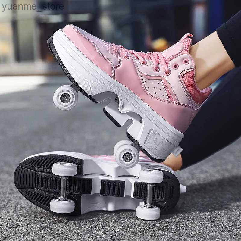 Inline Roller Skates Size 33 34 35 - 44 Deformation Roller Skates Shoes Double Row 4-Wheel Skates Roller Shoes Dual-Purpose Roller Sneakers Shoes Y240