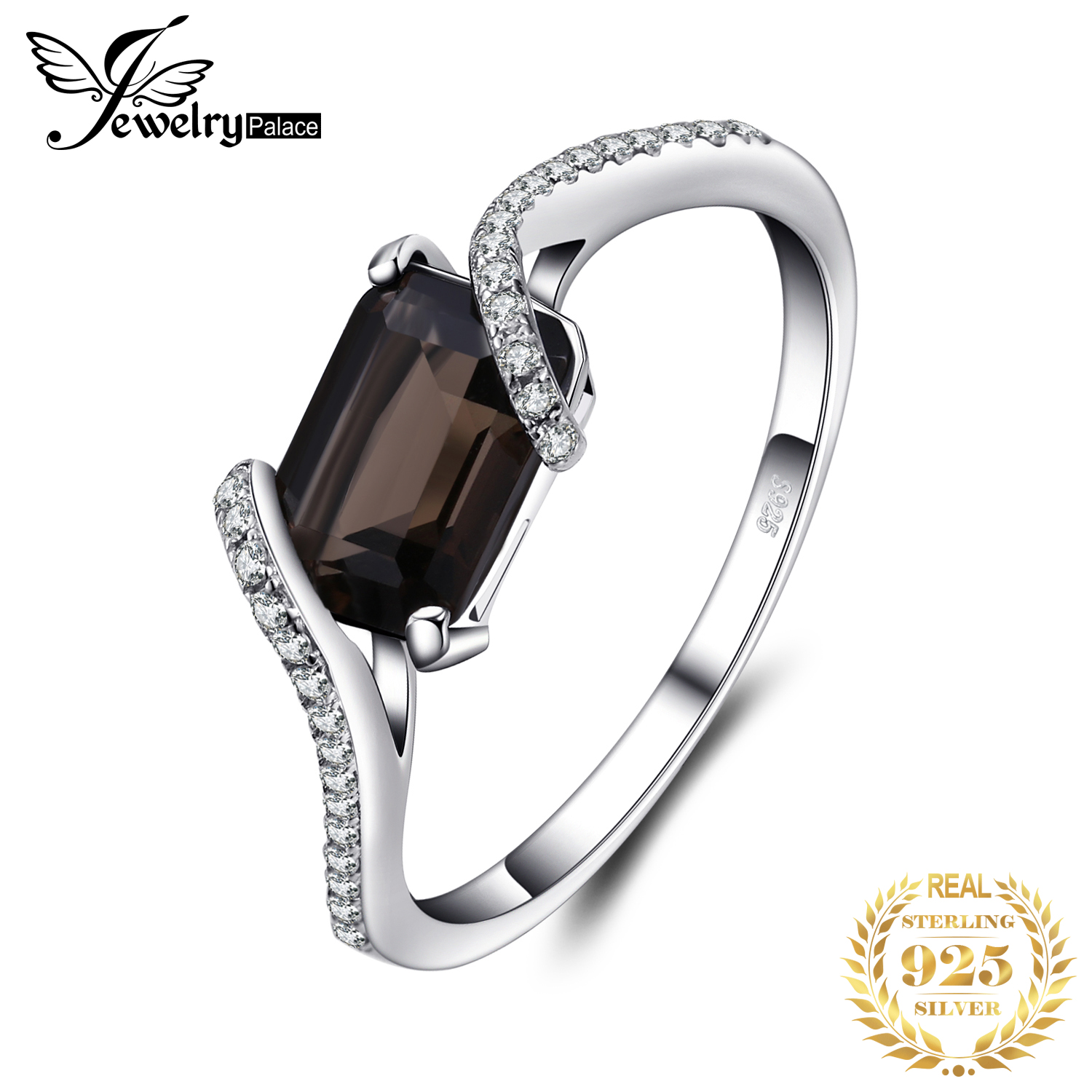 1.7ct Emerald Cut Genuine Smoky Quartz 925 Sterling Silver Ring for Woman Wedding Engagement Gemstone Jewelry
