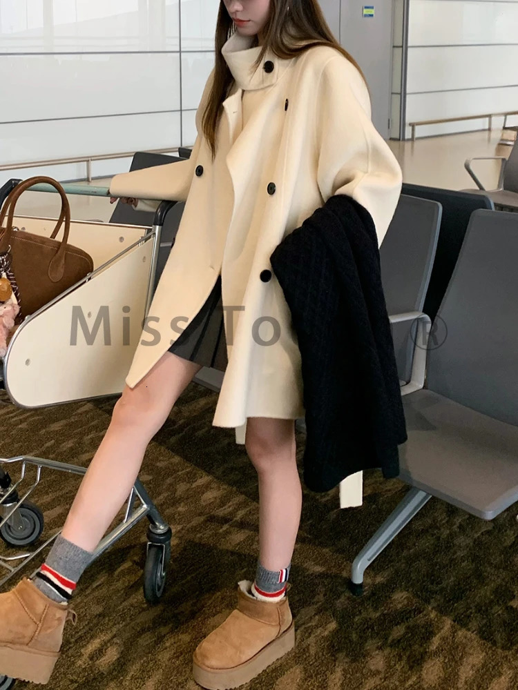 Korean fashion retro wool warm winter coat womens fashion retro solid coat womens casual party clothing 241108