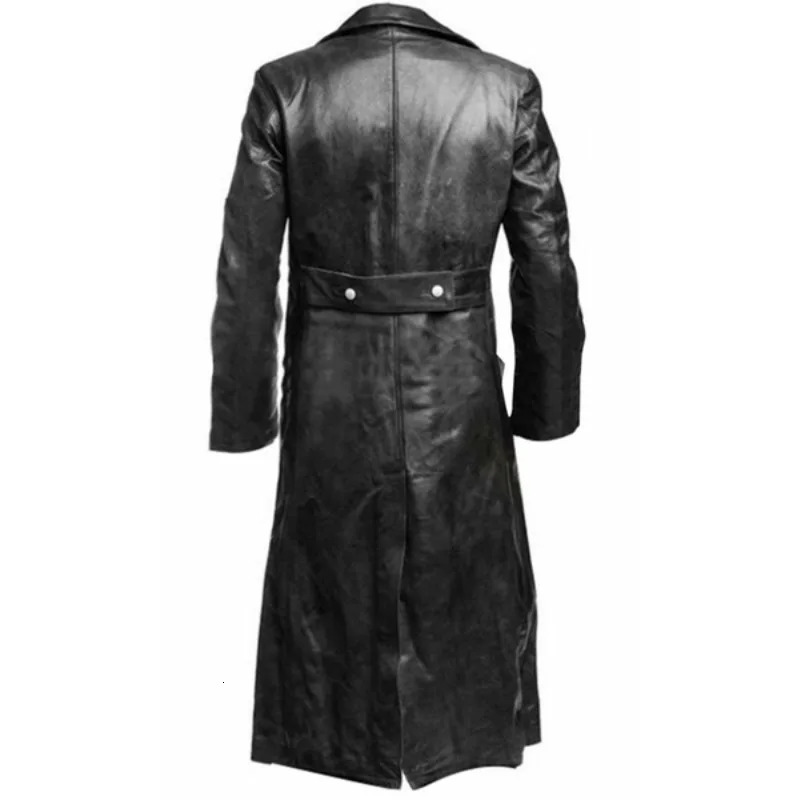MENS GERMAN CLASSIC WW2 MILITARY UNIFORM OFFICER BLACK LEATHER TRENCH COAT t241108