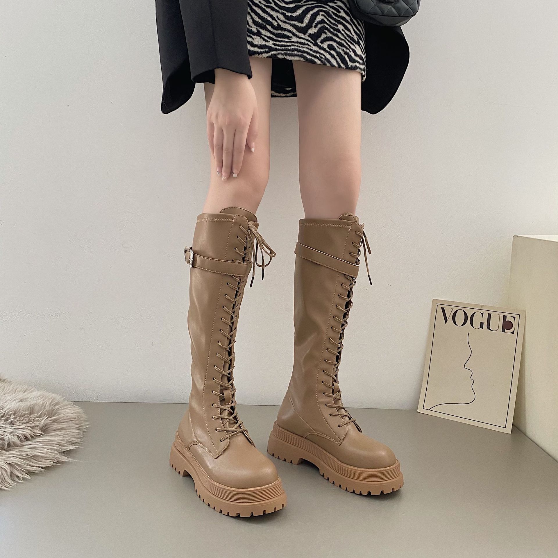 2025 Summer New Knight Boots Net Retro new College British Style Thick Bottom Thick Heel Motorcycle Boots Fashion