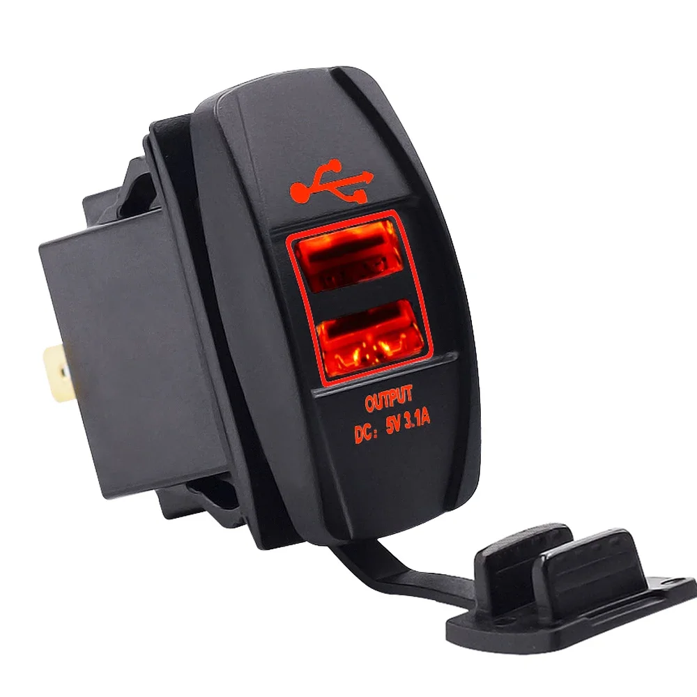 3.1A 12-24V LED Universal Car Charger Waterproof Dual USB Port Charger Socket Outlet for Motorcycle Car Auto Accessories Camping
