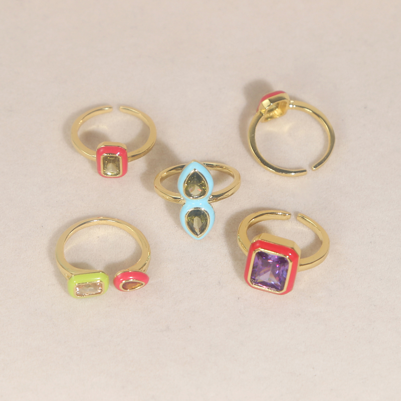 Pastel Enamel Geometric Bezel Band Rectangle 5A Cubic Zirconia CZ Sparking Engagement Band Ring for Women Fashion Jewelry