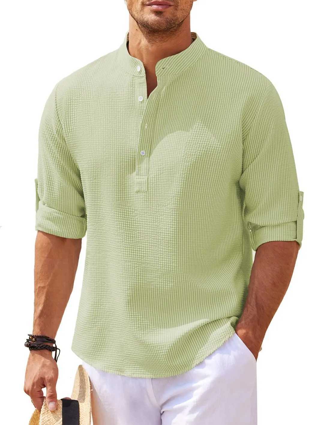 2024 Nieuwe Heren casual shirt Katoenen Linnen shirt lost top Lange Mouwen T-shirt Lente Herfst casual Heren shirtXJ250407