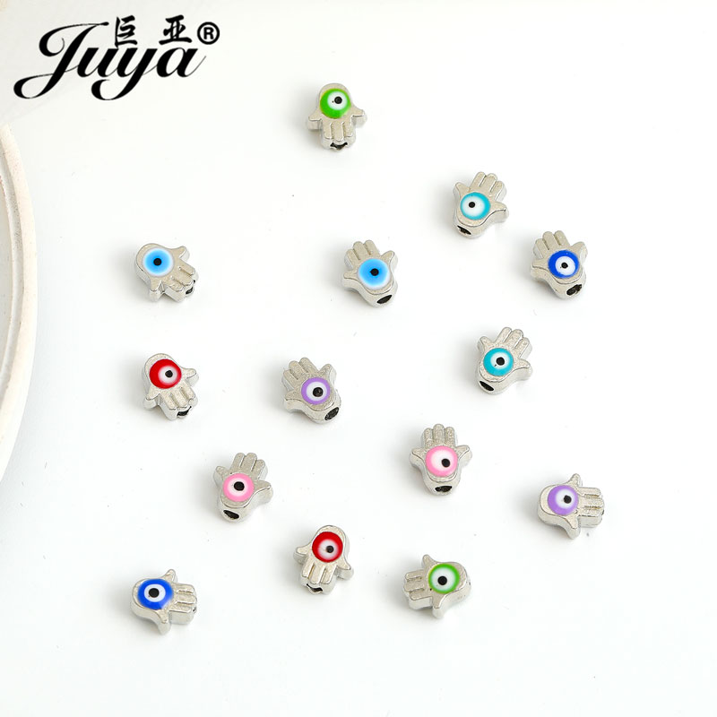 30pcs/lot Palm Evil Eye Beads For Jewelry Making 7mm Metal Spacers Bead Supplies Needlework DIY Bracelets Necklaces Accessories