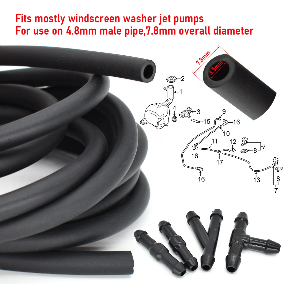 Front Windshield Wiper Washer Spray Jet Nozzle Hose Pipe For Peugeot 206 + 407 Citroen C2 C5 6438J2 6438E6 6438AV 6438W2 6438Z1