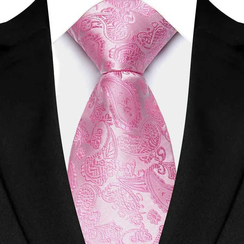 Luxury 8CM Mens Necktie Pink Color Solid Stripes Paisley Ties For Man Groom Jacquard Woven Neck Tie For Busin Wedding PartyX241109