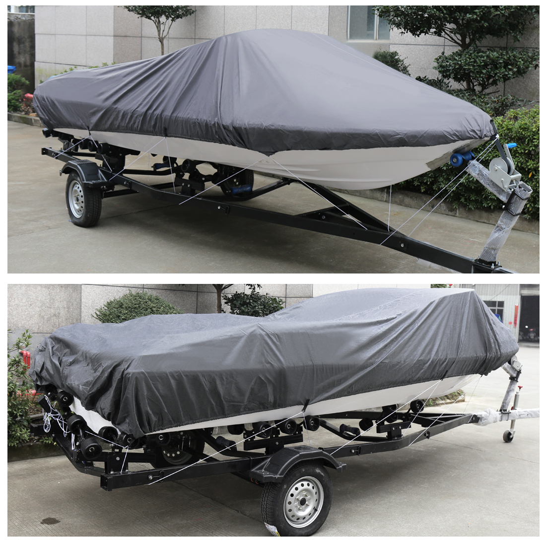 Uxcell 210D Fishing Ski Boat Cover 14-16ft/16-18ft/17-19ft/20-22ft V-Hull Sunproof UV Protector Speedboat Boat Mooring Cover