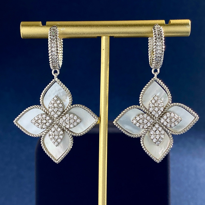 luxury RC clover designer earrings for women 18K gold silver 4 leaves flower crystal charms earings earring ear rings jewelry gift