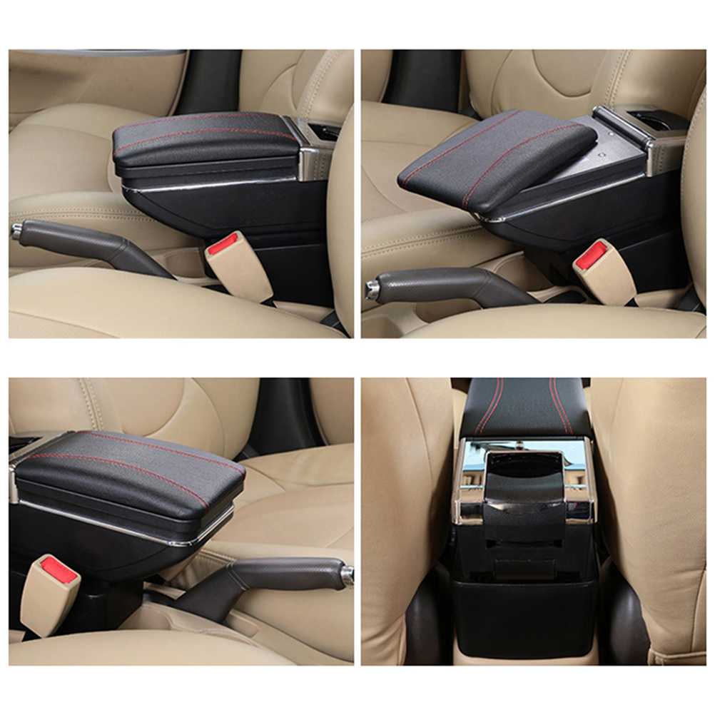 Storage Box For Renault Sandero I / Logan Arm Rest Rotatable Cup Holder Armrest Black Leather