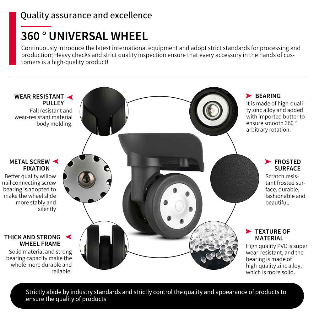 DILONG W332 Luggage Trolley Case Travel Universal Wheels Replacement Rubber Caster Repair Parts Wear-resistant Durable Wheel