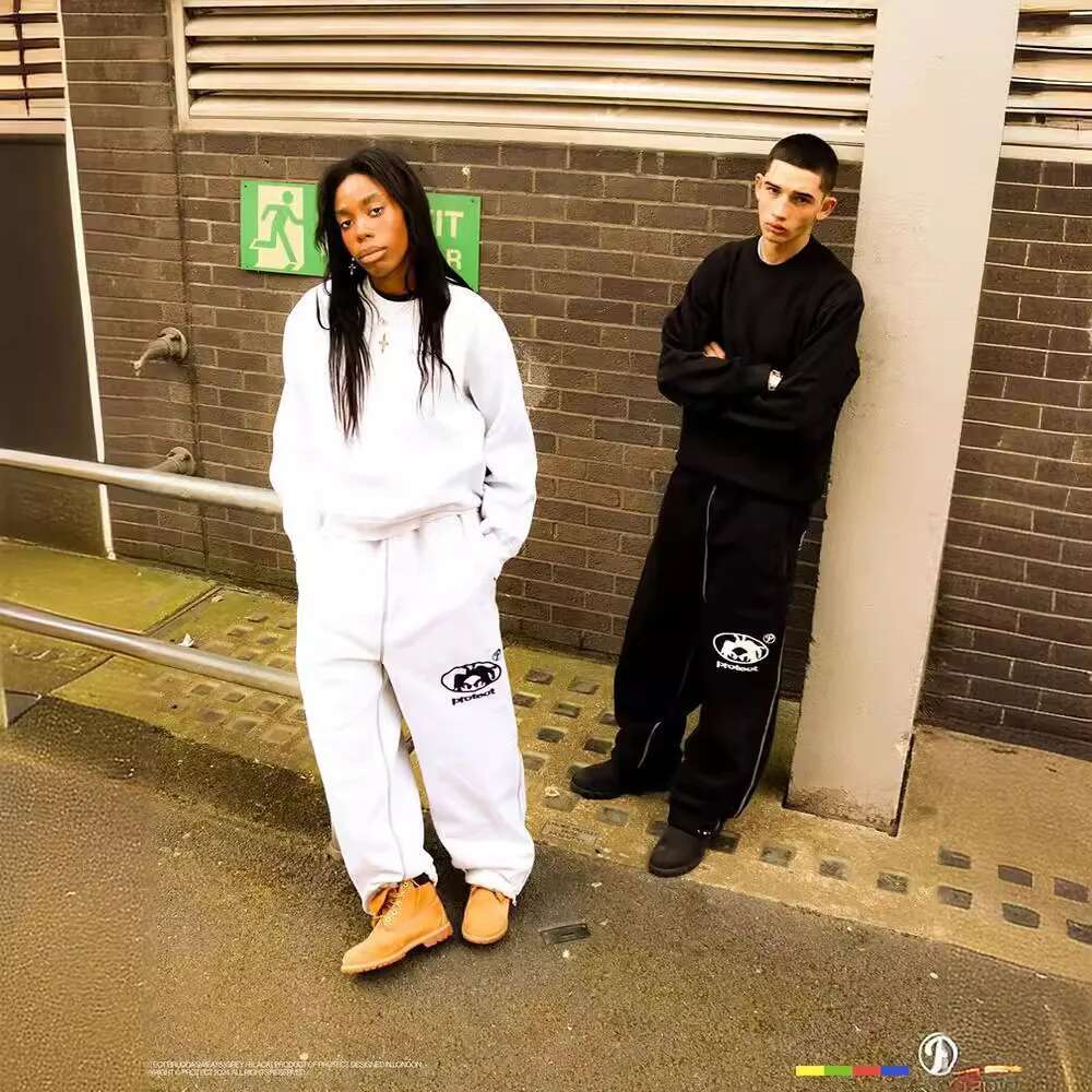 Y2k Retro Men's Hip-Hop Letter Printed Sweatpants Trendy Street Loose Wide-Leg Drawstring Straight Pants