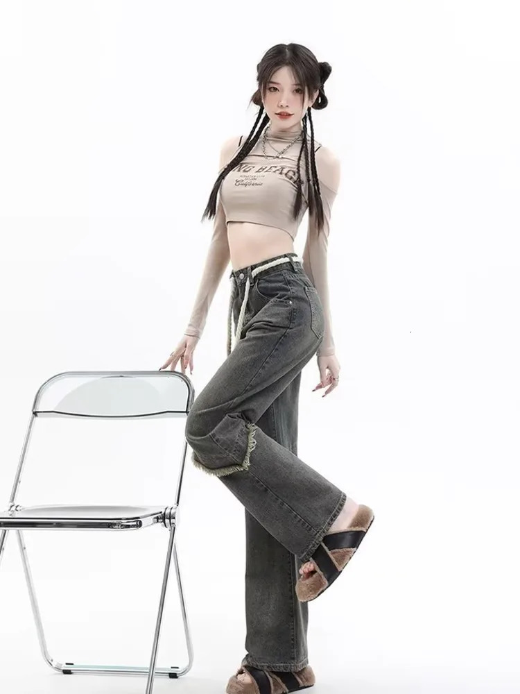 Vintage Harajuku Jean Clothes For Teenagers Y2k Womens Slacks Fashion Aesthetic Clothing Autumn Products Baggy Pants y240402