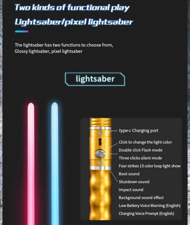 Led Rave Toy REikirc 2 In 1 Lightsaber 15 Colors Various Sound Effects Light Saber Metal Laser Sword Rechargeable Toys Party Luminous Swords 240410