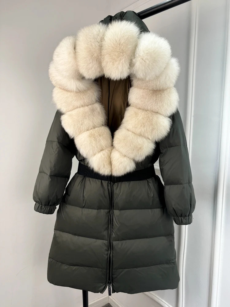 Janveny Natural Thick Warm 90% White Duck Down Jacket Long Winter Jacket Womens True Big Fox Fur Collar Loose Puffer Parka 241108