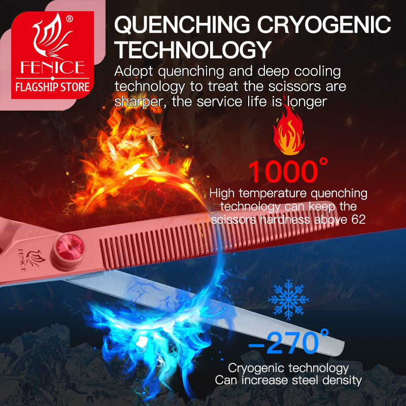Fenice Professional Japan 440C 6.5 7.0 7.5 inch Pet Dog Grooming Scissors Thinning Shears Thinning Rate 35%