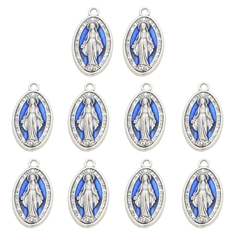 10 Pcs Miraculous Medal Pendant Charm for Chain Necklace or Rosary Christ Catholic Charms Blessed Virgin Pendant w/ Loop