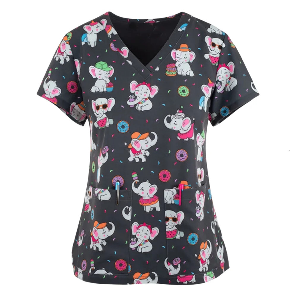 Teeth Print Scrub Tops Women Dentist Working Uniform Nurse Scrub Uniformes Medicos Para Mujer Tooth Hospital Workwear A50 240410