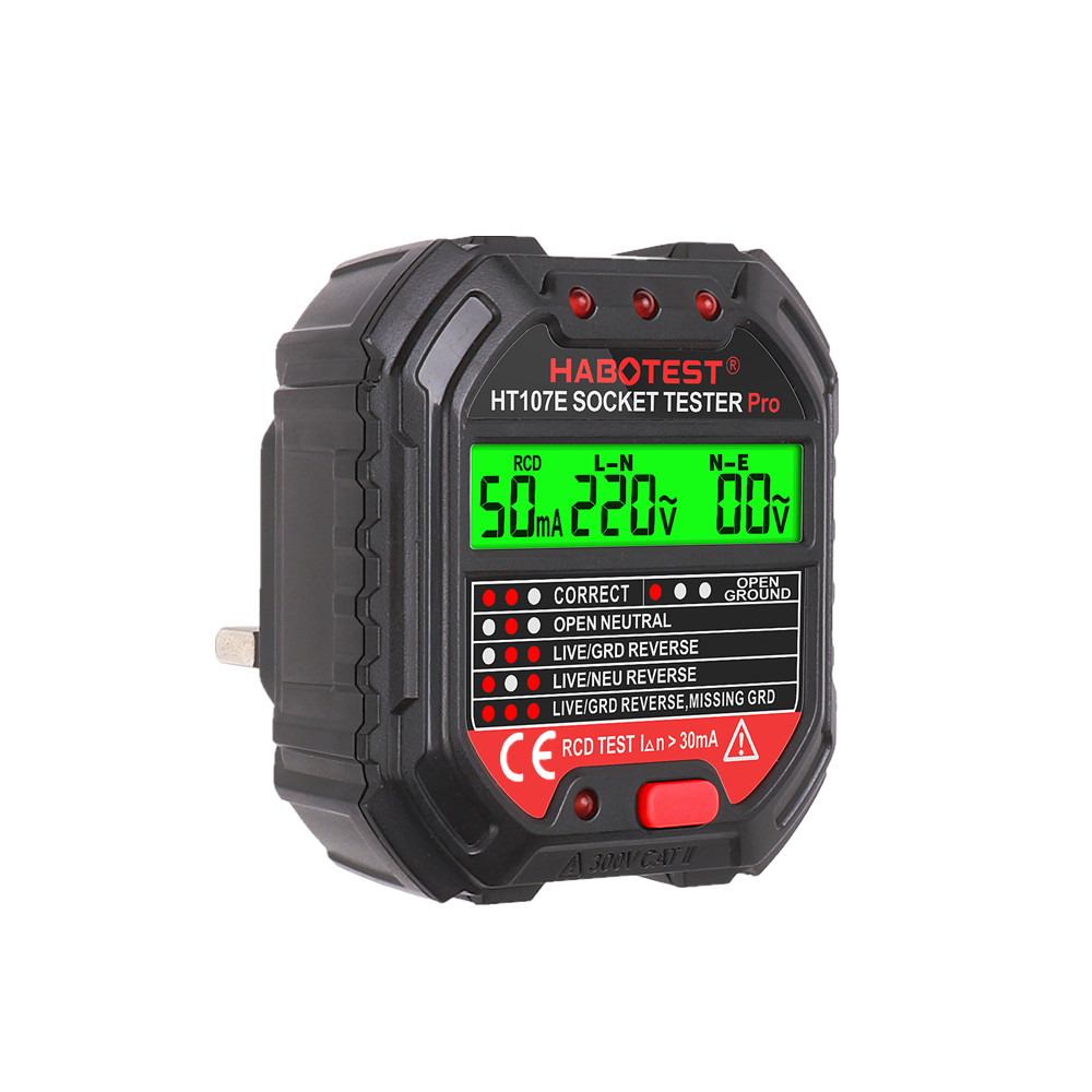 HT107 GFCI Outlet Tester with Voltage Display 90-250V Socket Tester Automatic Electric Circuit Polarity Voltage Detector HT106