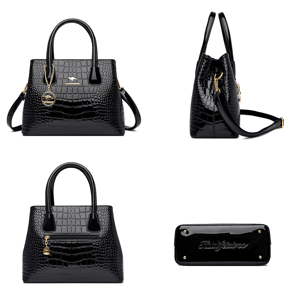 2022 Trend Women Bags Designer Luxury Patent Leather Shoulder Sac Crocodile Pattern Handbags Purses Ladies Crossbody Bucket Sac